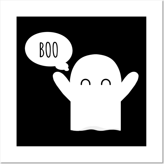 Cute Spooky Ghost saying BOO minimal design Wall Art by Minimal DM